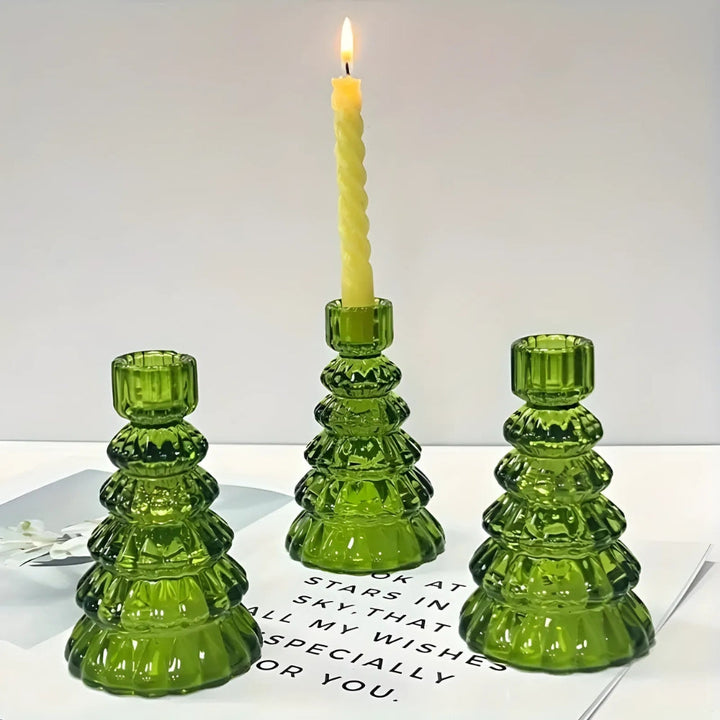 BowLift | LumiTree Glass Candle Holder Set – 3-piece Tree-shaped Table Decoration