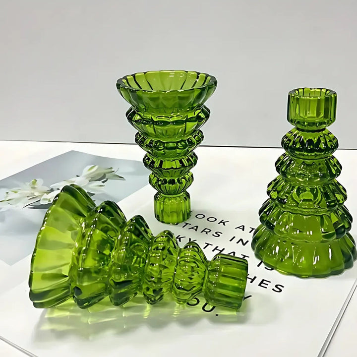 BowLift | LumiTree Glass Candle Holder Set – 3-piece Tree-shaped Table Decoration