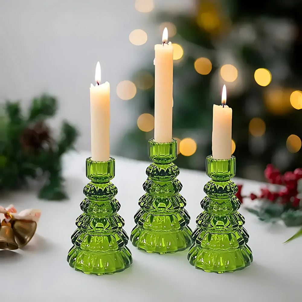 BowLift | LumiTree Glass Candle Holder Set – 3-piece Tree-shaped Table Decoration