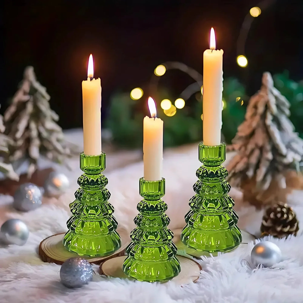 BowLift | LumiTree Glass Candle Holder Set – 3-piece Tree-shaped Table Decoration