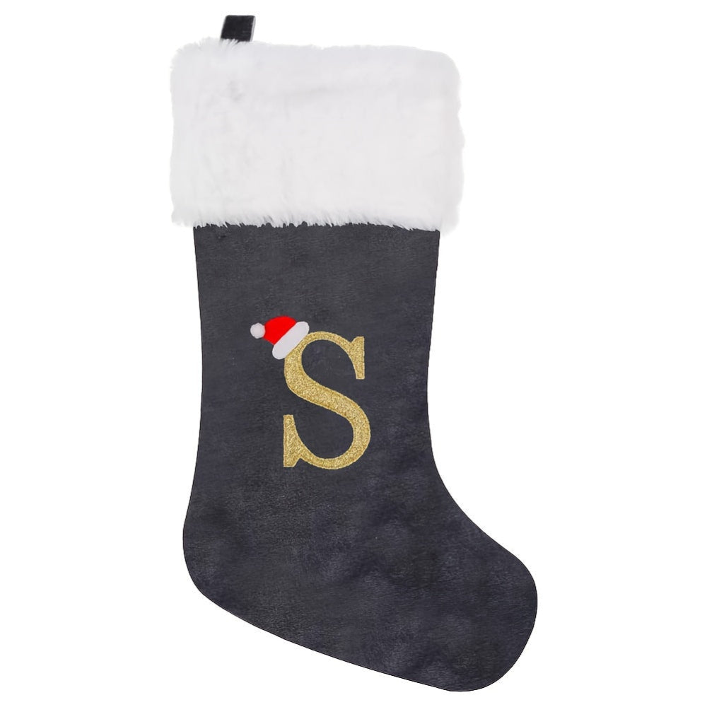 BowLift | Christmas Stockings Velvet Monogram Letter Gray Holiday Decor