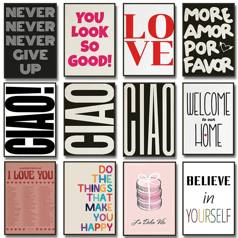 Ciao Poster Wall Art Fine Art Canvas Prints Simple Phrases Pictures For Living Room Bedroom Art Essential Inspirational Quotes For Modern Living | Bowlift