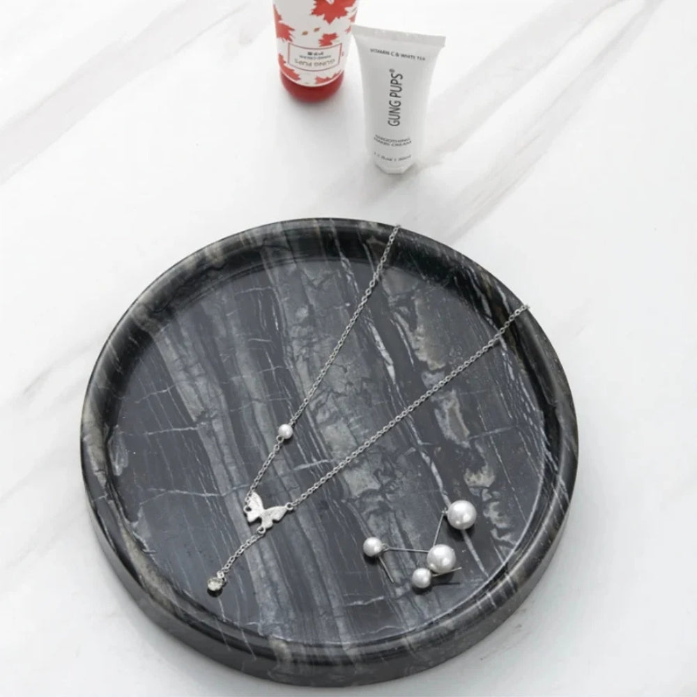 BowLift | Circular Black Marble Jewelry Tray