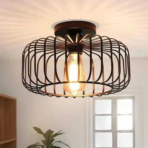 BowLift | Modern Birdcage E26 Ceiling Light – Iron Flush Mount Fixture