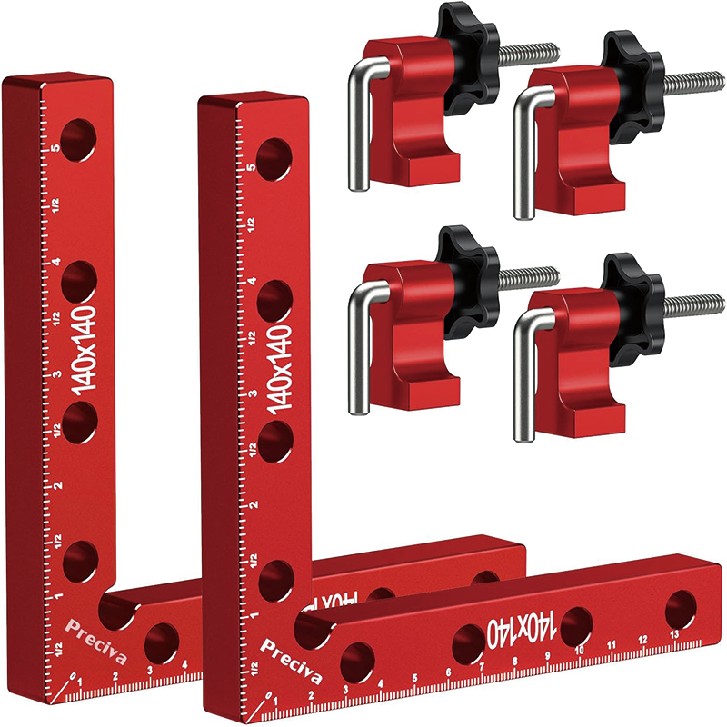 BowLift | 2 Sets 90 Degree Positioning Squares , 5.5" Aluminum Alloy Right Angle Clamps Fixing Clamp for Picture Frame Box Cabinets Drawers