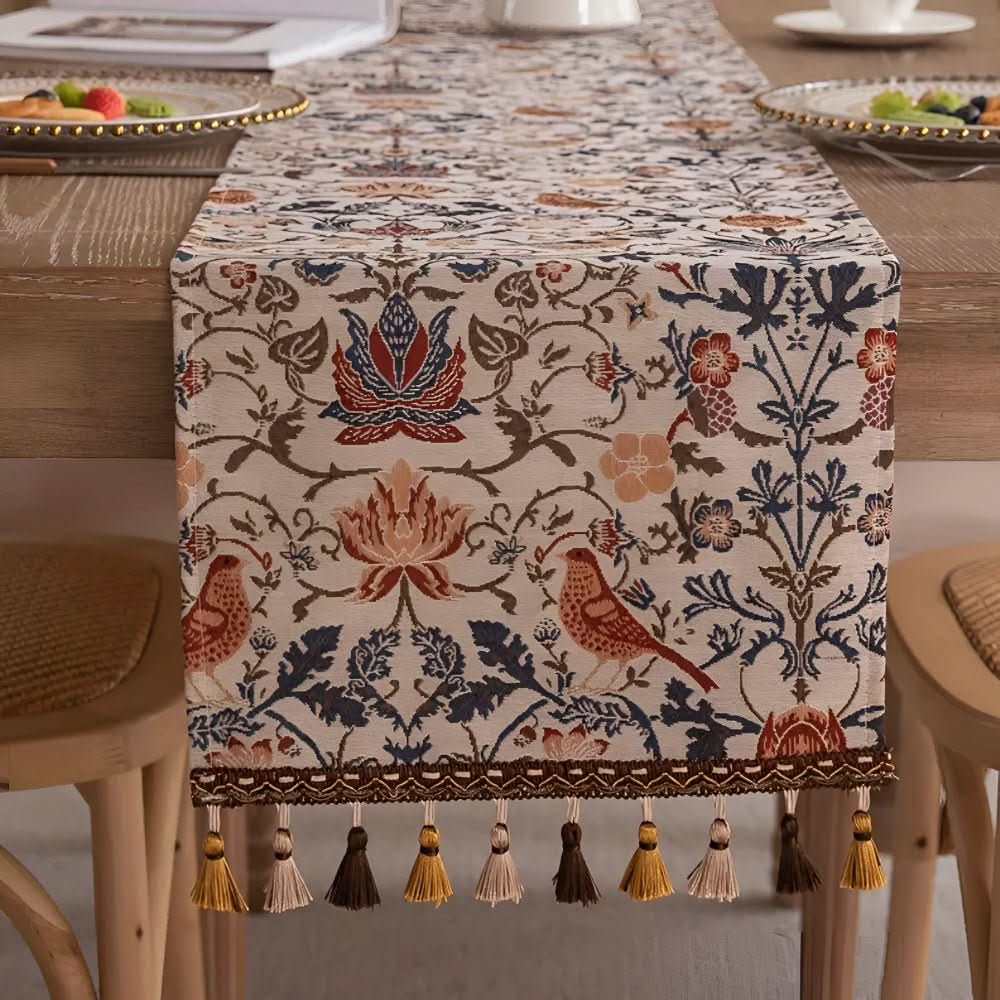 BowLift | Elegant table runner with flower and bird design