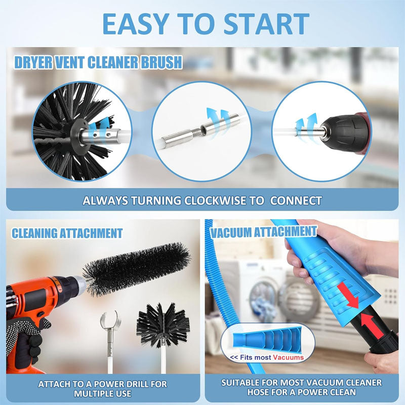 BowLift | 16-Piece  40 FEET Or 30 FEET Dryer Vent Cleaner Kitwith Dryer Vent Brush  Vacuum Cleaner Hose Attachment Flexible Lint Trap Brush Vacuum & Dryer Adapters