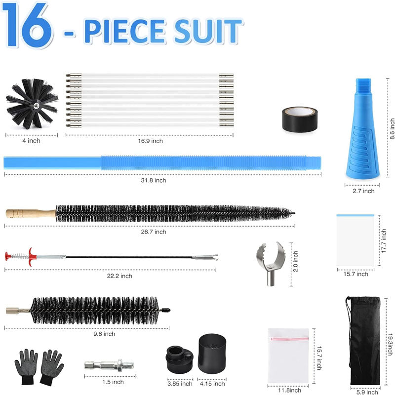 BowLift | 16-Piece  40 FEET Or 30 FEET Dryer Vent Cleaner Kitwith Dryer Vent Brush  Vacuum Cleaner Hose Attachment Flexible Lint Trap Brush Vacuum & Dryer Adapters