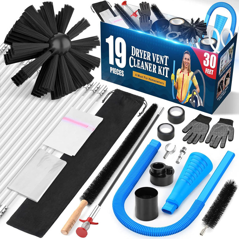 BowLift | 19-Piece  Duct Cleaning Brush Dryer Vent Cleaner Kit Omnidirectional Include 30Feet Dryer Vent Brush