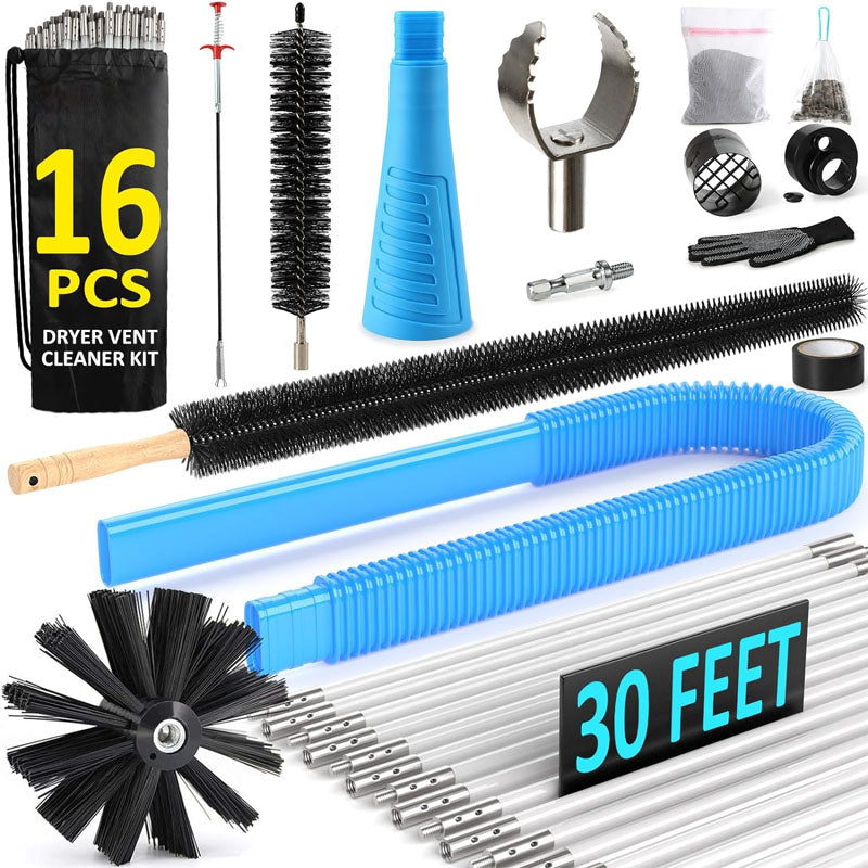 BowLift | 16-Piece  40 FEET Or 30 FEET Dryer Vent Cleaner Kitwith Dryer Vent Brush  Vacuum Cleaner Hose Attachment Flexible Lint Trap Brush Vacuum & Dryer Adapters