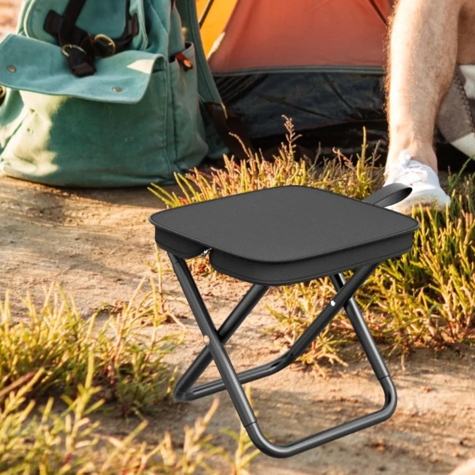 BowLift | Portable Folding Camping Stool with Adjustable Zippers and Metal Frame