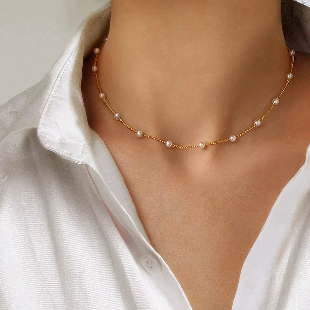 Luxury Golden Pearl Necklace - Marilena Elegance Bowlift