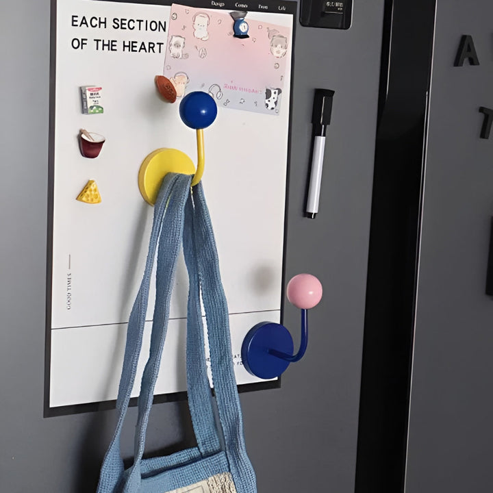 MagneSphere Wooden Magnetic Wall Hooks – Colorful Storage Solution Without Drilling | Bowlift