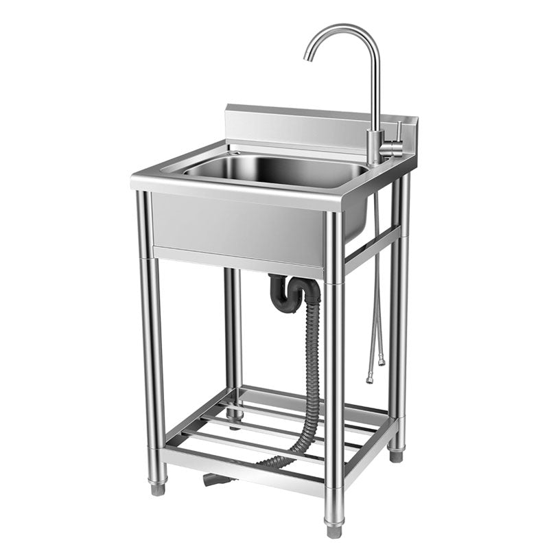 BowLift | Stainless Steel Sink With Hot And Cold Water Faucet, Freestanding Commercial Kitchen Single Bowl Sink