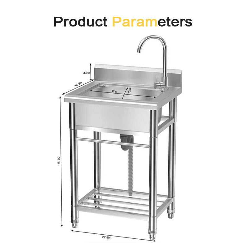 BowLift | Stainless Steel Sink With Hot And Cold Water Faucet, Freestanding Commercial Kitchen Single Bowl Sink