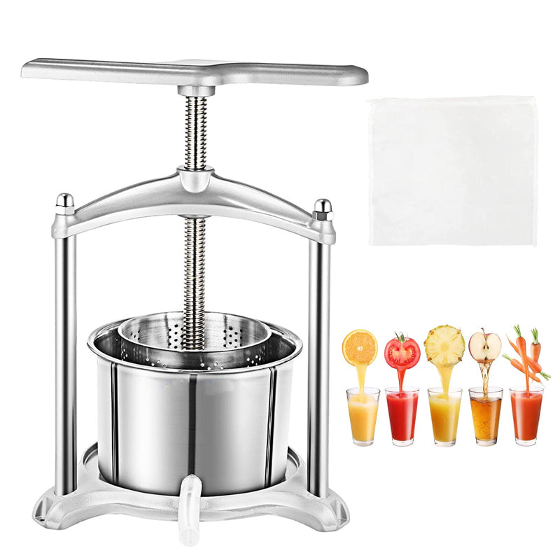 BowLift | High-End Household Manual Fruit Wine Press For European And American Kitchens, 1.6 Gallons/6 Liters, Stainless Steel Barrel For Pressing Cheese, Vegetable Fillings, Medicinal Residues And Squeezing Out Water