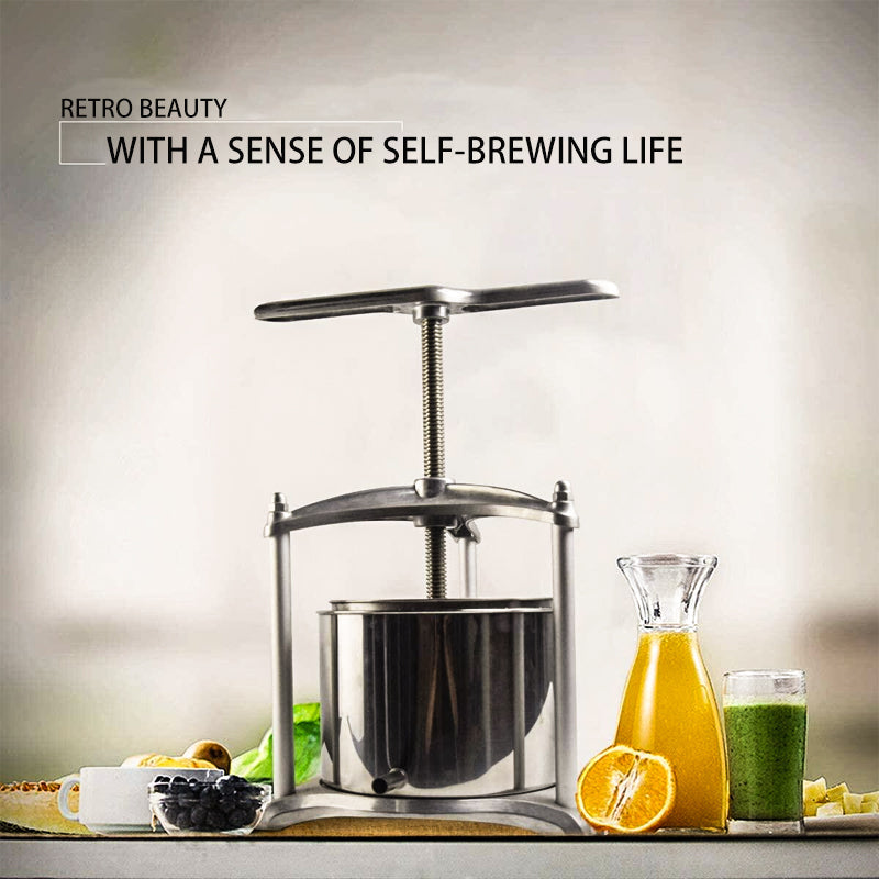 BowLift | High-End Household Manual Fruit Wine Press For European And American Kitchens, 1.6 Gallons/6 Liters, Stainless Steel Barrel For Pressing Cheese, Vegetable Fillings, Medicinal Residues And Squeezing Out Water