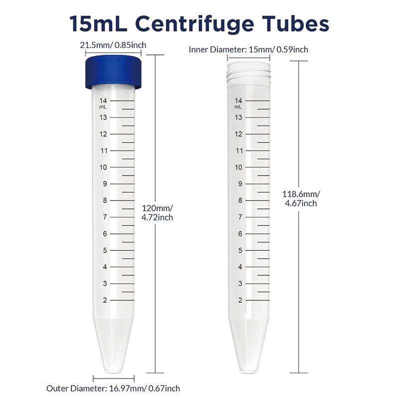 BowLift | 15ml Conical Centrifuge Tubes, Sterile Plastic Tubes with Screw Caps, Plastic Graduated and Write Marks Test Container (100pcs)