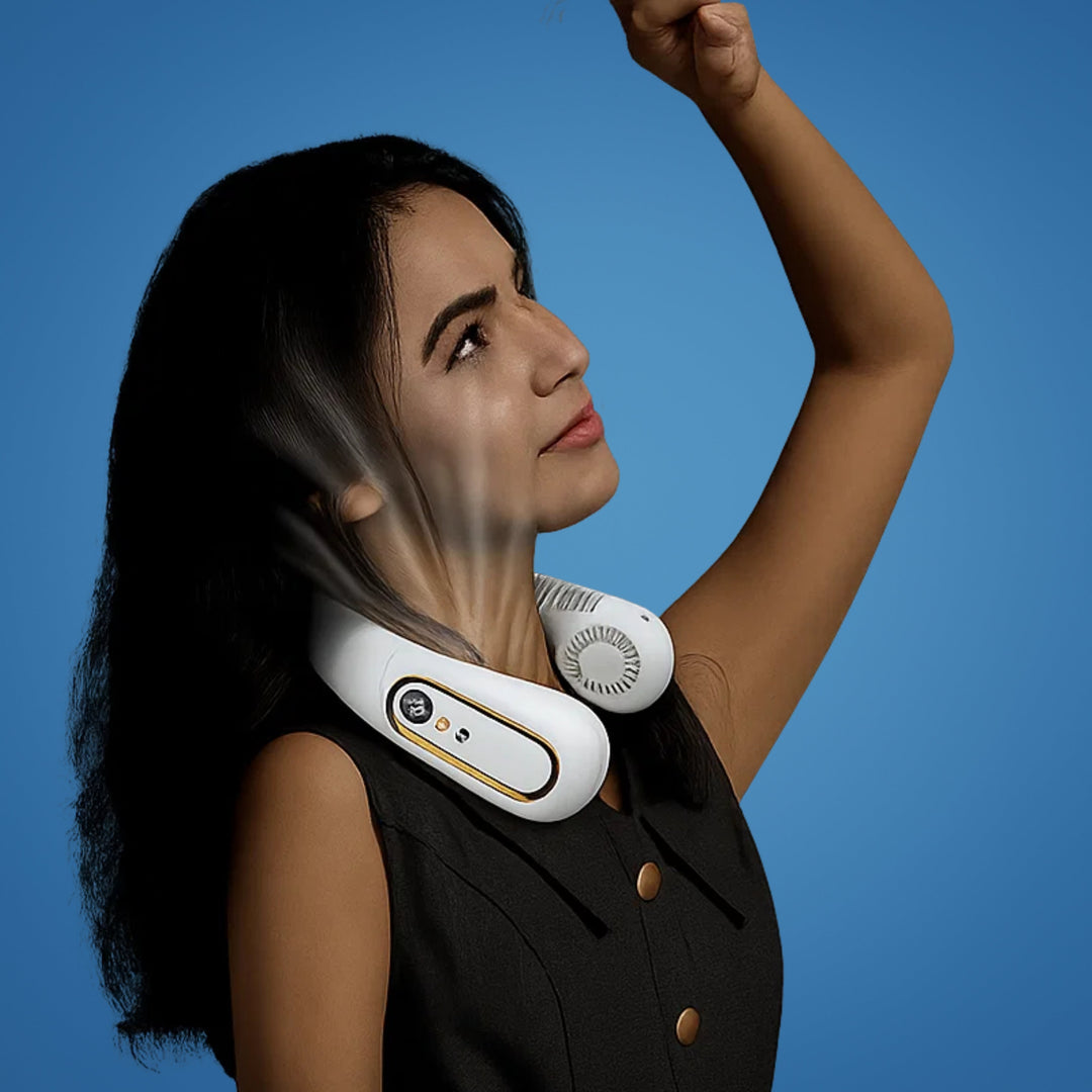 CoolEase | Portable Neck Fan – Hands‑Free Bladeless Cooling – Five‑Speed USB‑C – Travel Office Commuters Bowlift