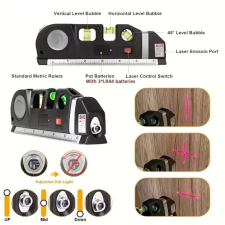 BowLift | Multipurpose Laser Level Tool with Cross Line Projection and 8-Foot Tape Measure