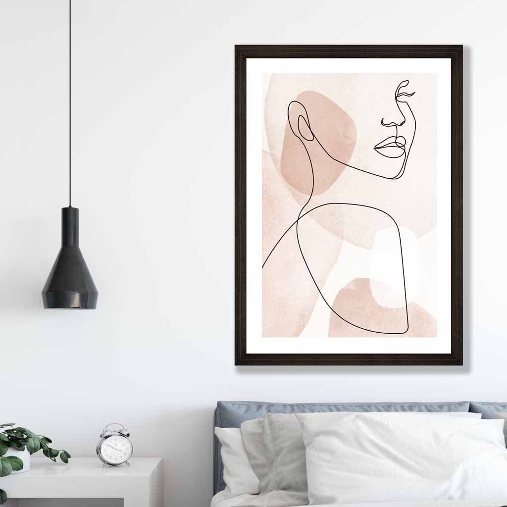 Coral Pink Abstract Line Art Female Face Art Poster No. 1 | Bowlift