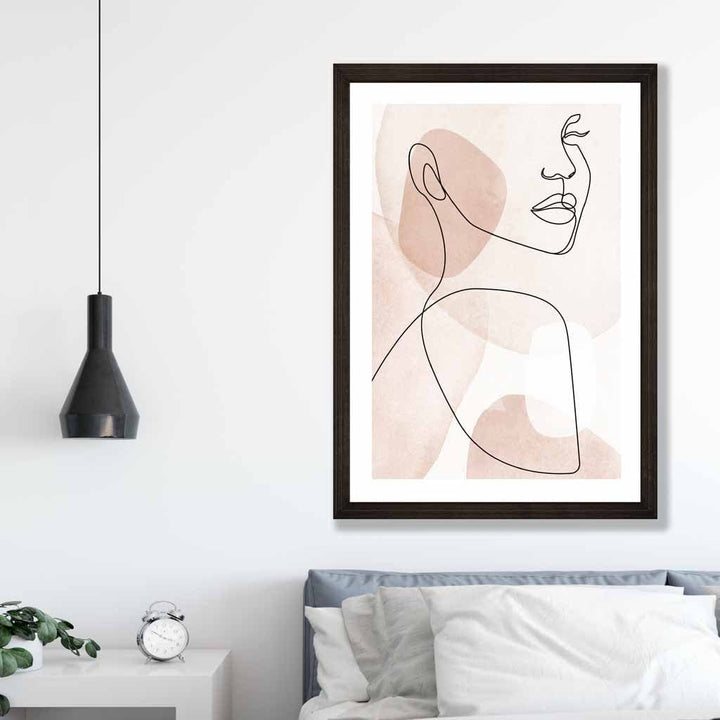 Coral Pink Abstract Line Art Female Face Art Poster No. 1 | Bowlift