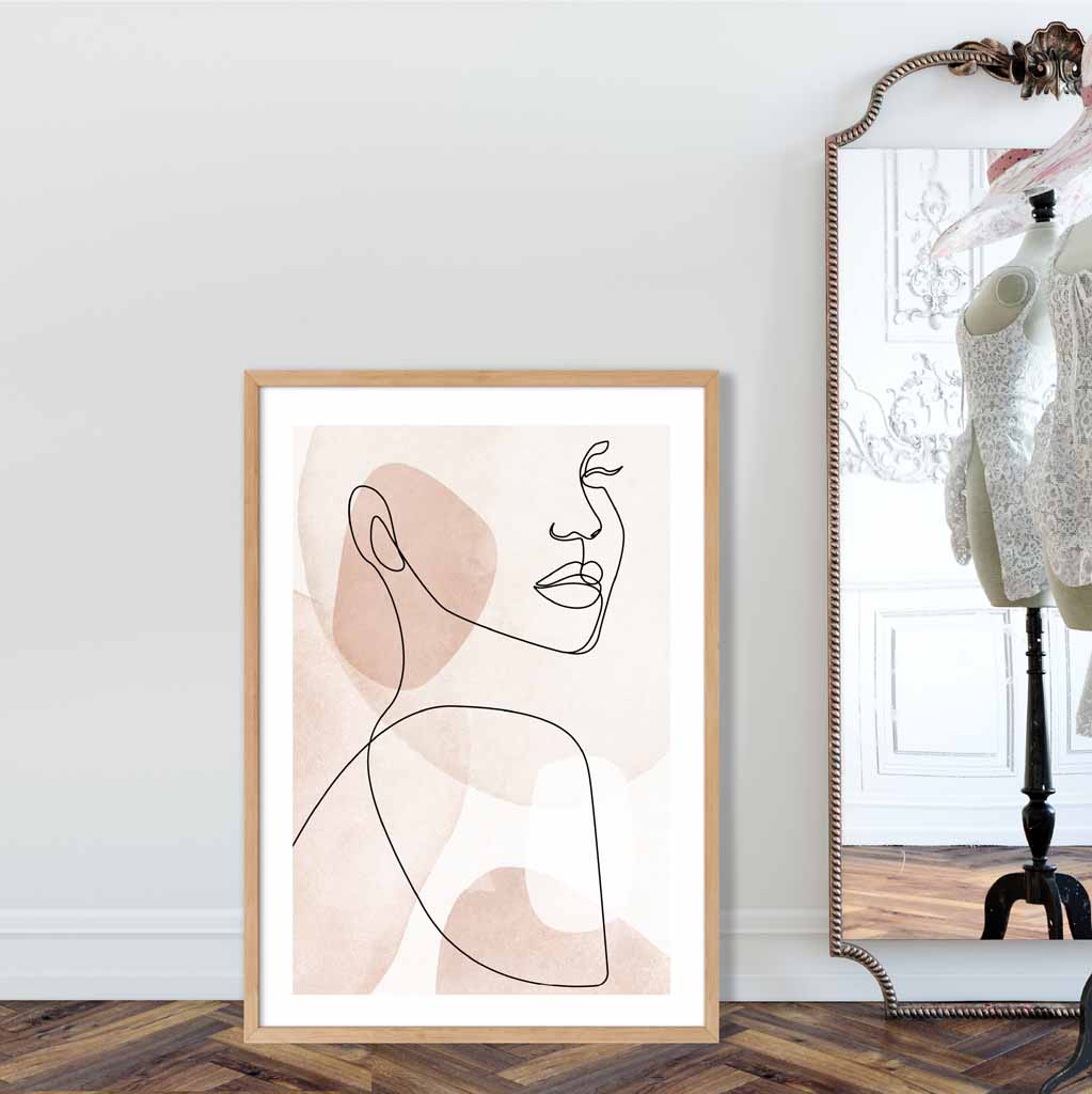 Coral Pink Abstract Line Art Female Face Art Poster No. 1 | Bowlift
