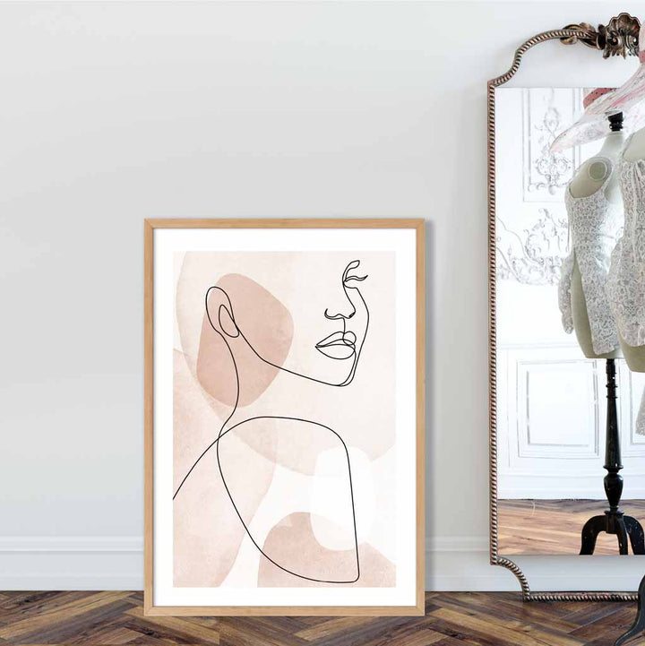 Coral Pink Abstract Line Art Female Face Art Poster No. 1 | Bowlift
