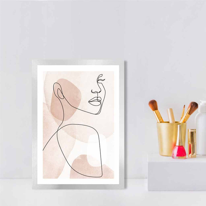 Coral Pink Abstract Line Art Female Face Art Poster No. 1 | Bowlift