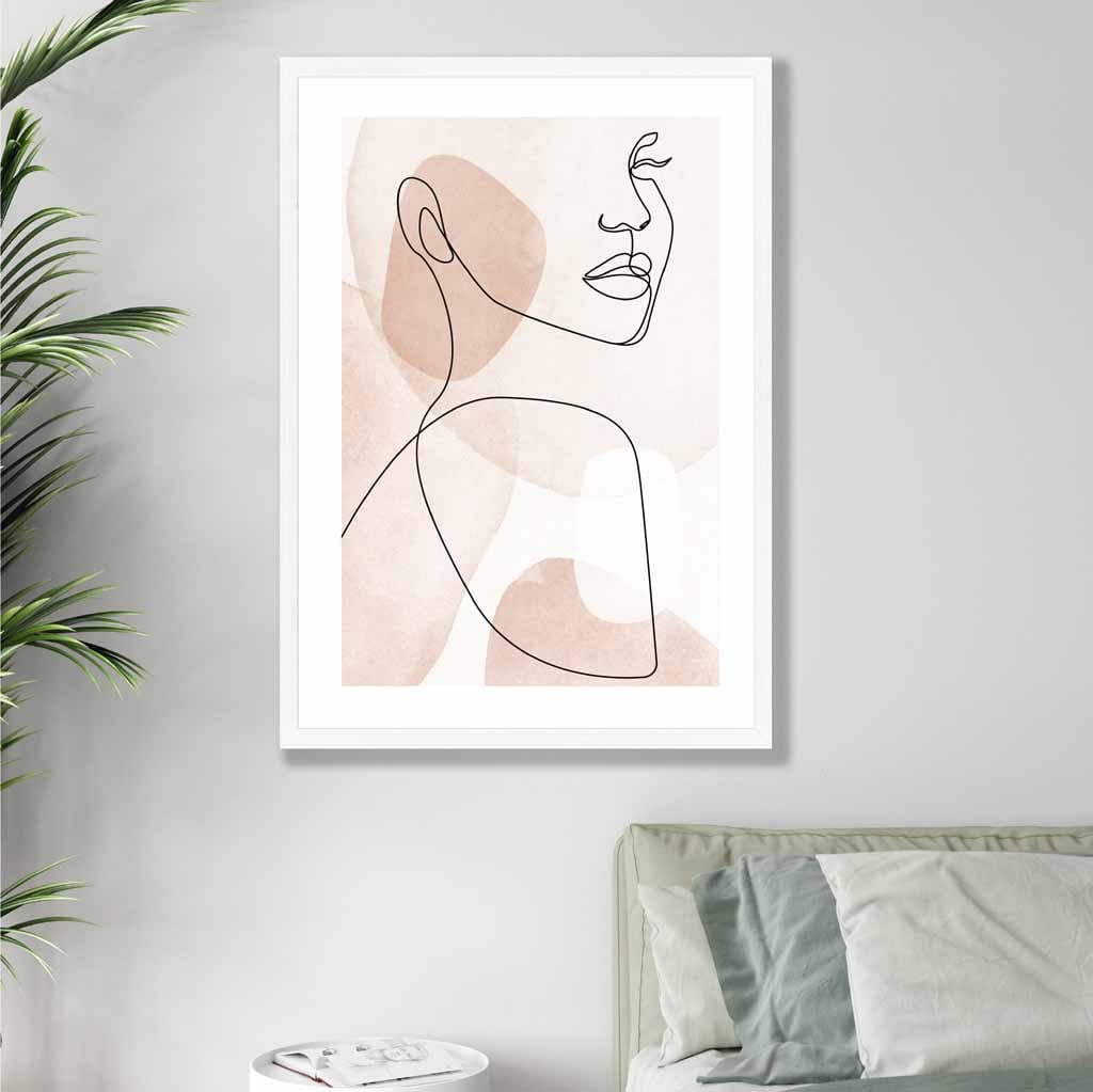 Coral Pink Abstract Line Art Female Face Art Poster No. 1 | Bowlift
