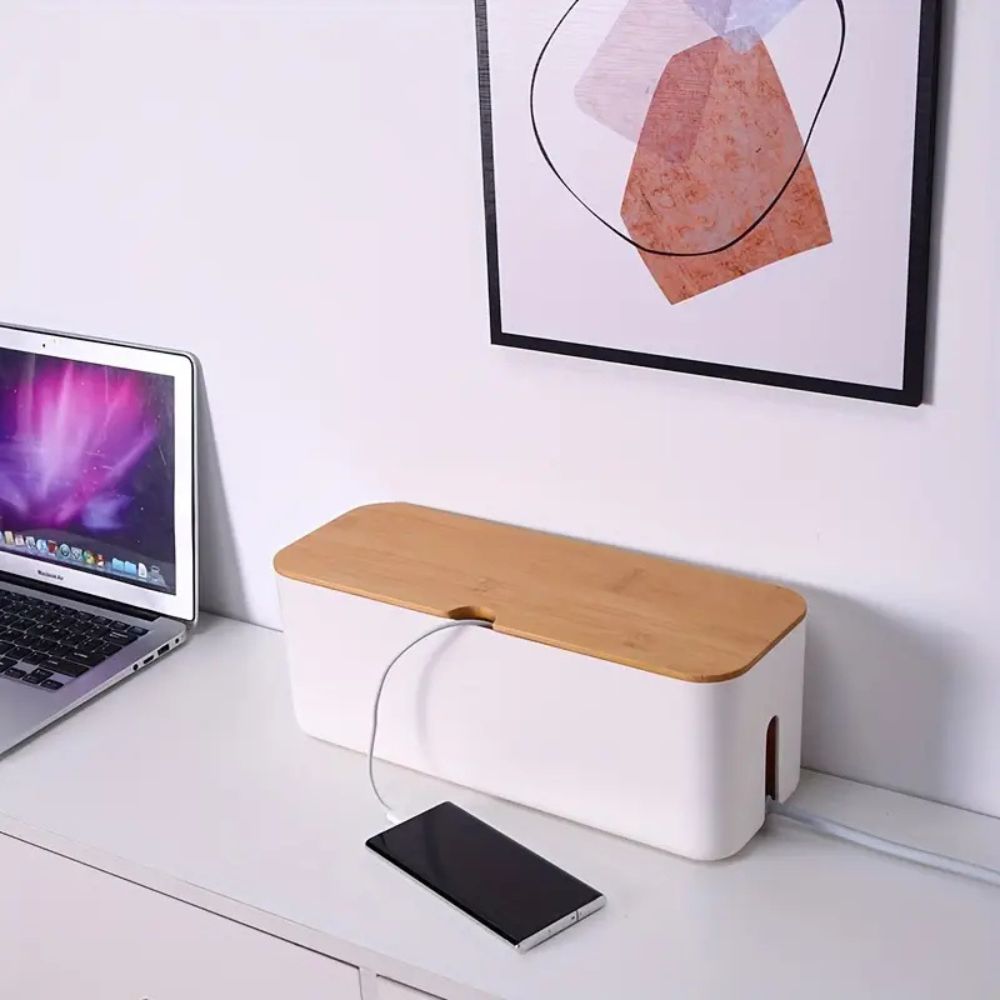 BowLift | Cord Tidy Bamboo Cable Organizer Box