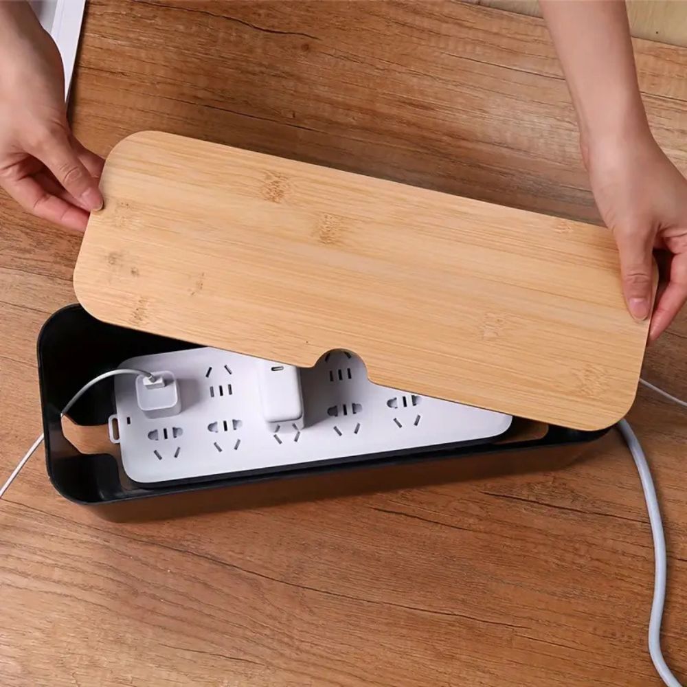 BowLift | Cord Tidy Bamboo Cable Organizer Box