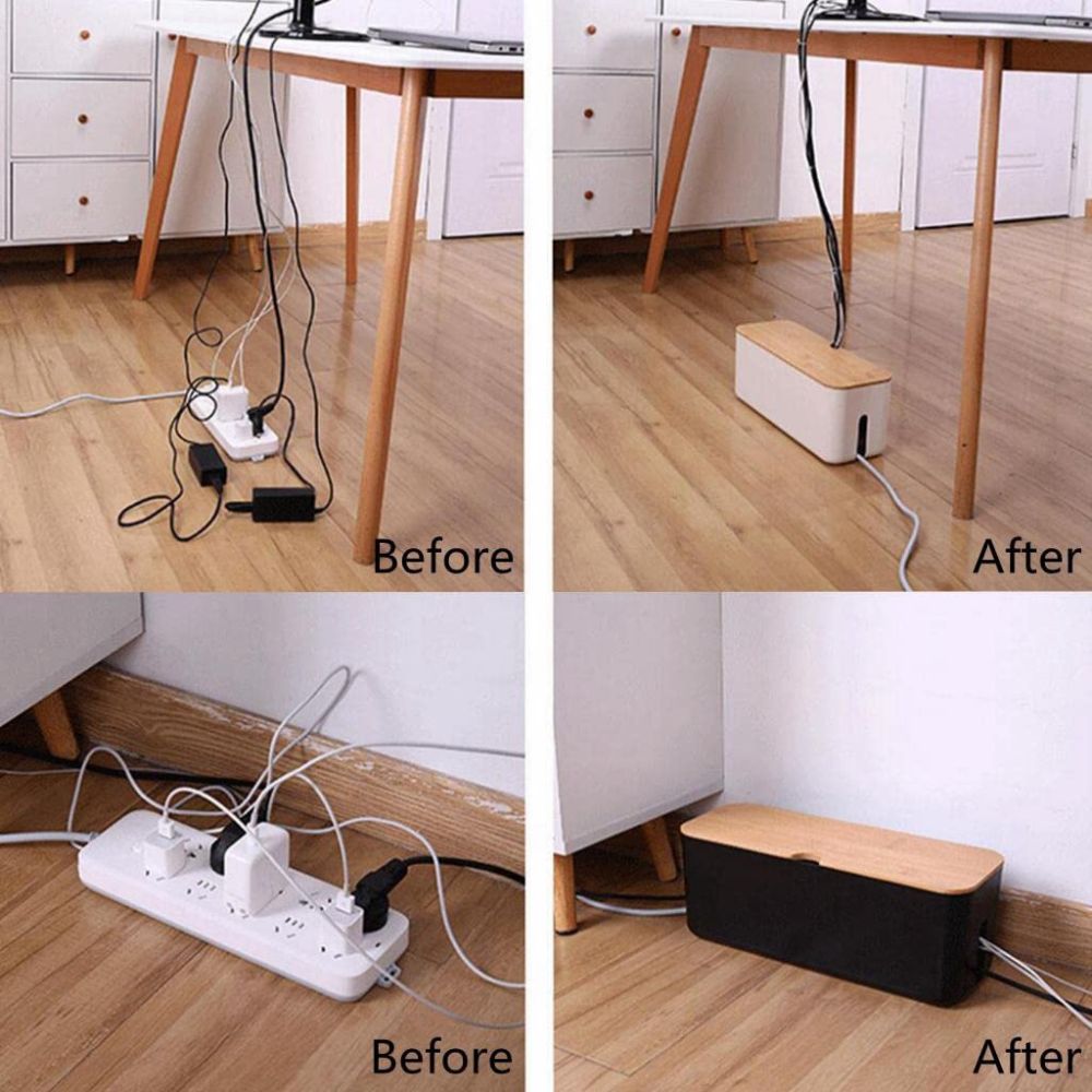 BowLift | Cord Tidy Bamboo Cable Organizer Box