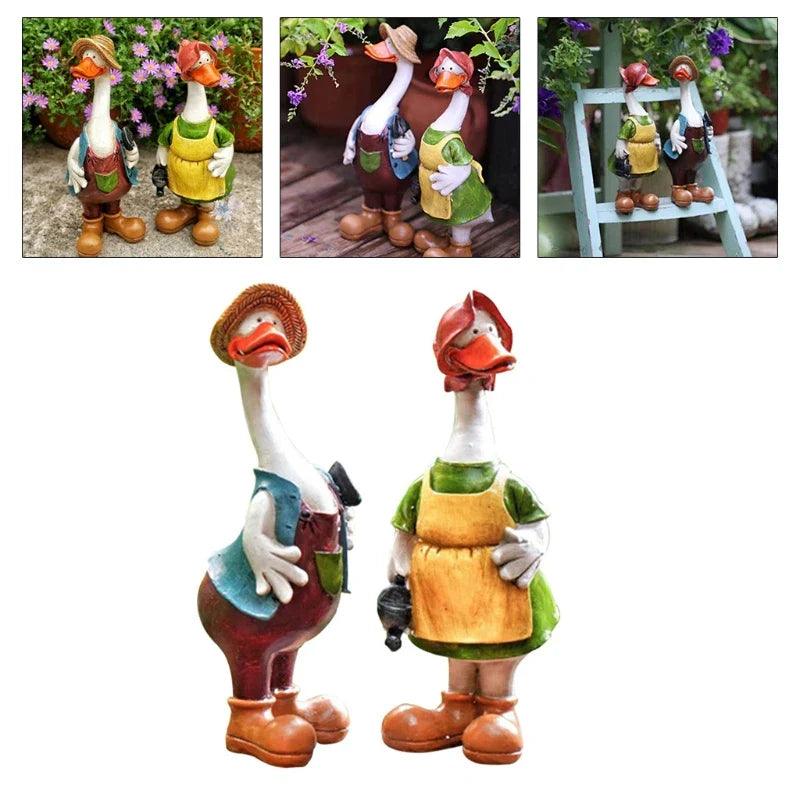 BowLift | Hand-Painted Duck Couple Garden Ornaments – Elegant Resin Duck Statues for Outdoor & Indoor Decor