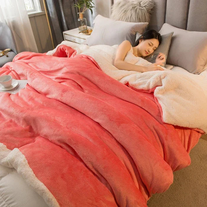 BowLift | CozyNest Reversible Wool Blanket – Flannel & Cashmere Warm Blanket for Winter