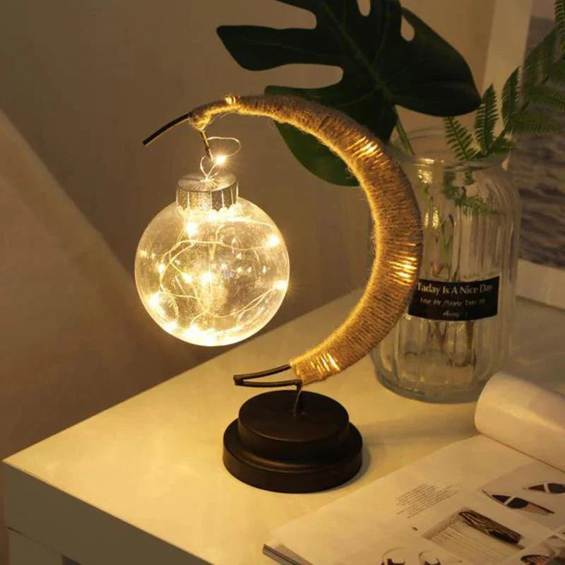 BowLift | LunaGlow - Luxury Table Lamp - Moon Crescent - Wicker Design - Elegant Lighting