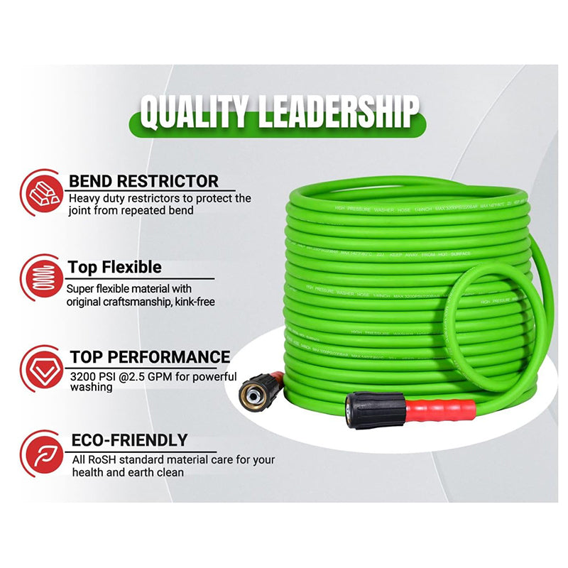 BowLift | Flexible 3200 PSI Pressure Washer Hose 50FT 1/4" Kink Resistant Power Washer Hose Replacement Leak-Free M22 Fittings