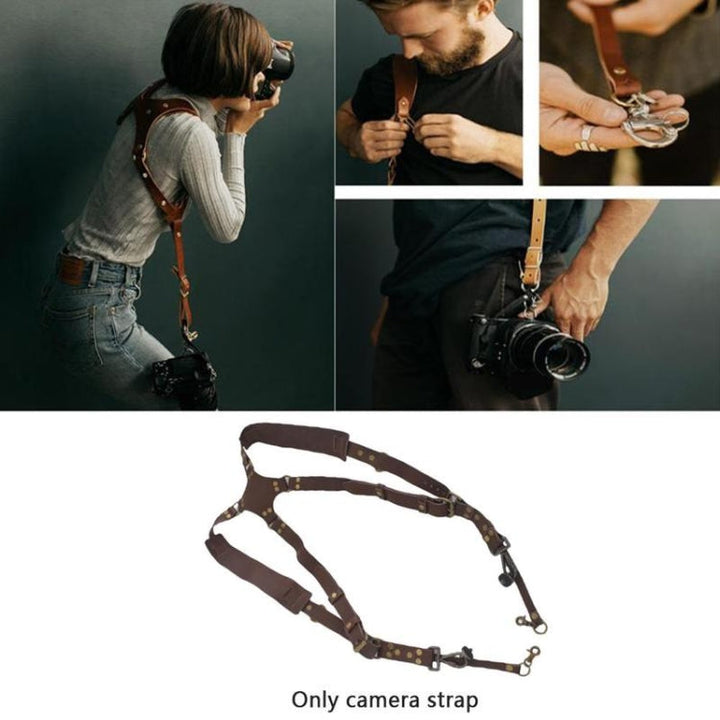 BowLift | Quick Release Anti-Slip Dual Shoulder Leather Harness Camera Strap with Metal Hook for SLR / DSLR Cameras (Brown)