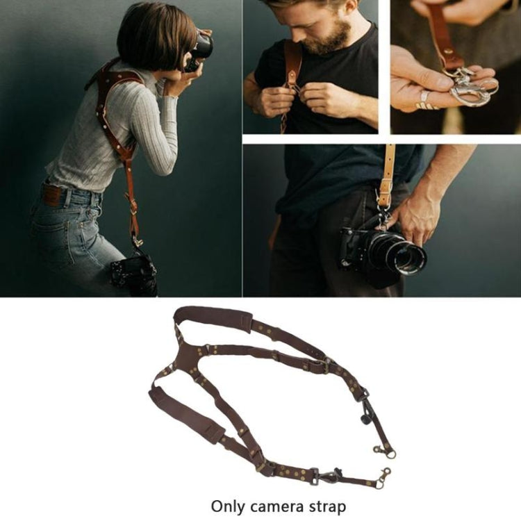 BowLift | Quick Release Anti-Slip Dual Shoulder Leather Harness Camera Strap with Metal Hook for SLR / DSLR Cameras (Brown)