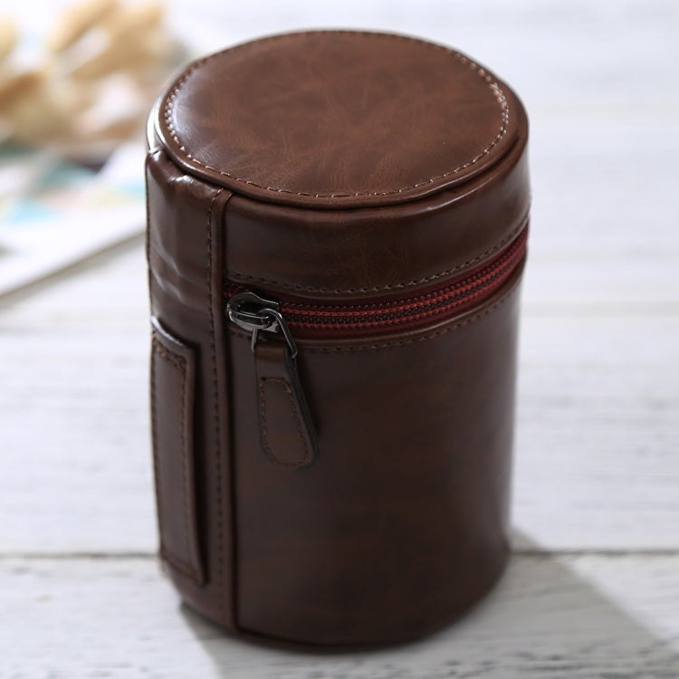 BowLift | Medium lens case with zipper made of PU leather for DSLR camera lens, size: 13x9x9cm (Coffee)