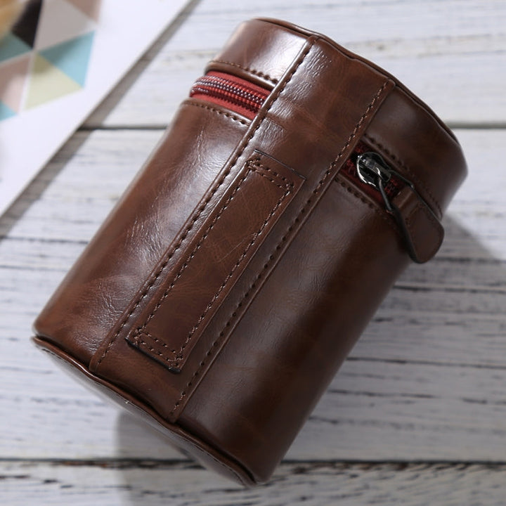 BowLift | Medium lens case with zipper made of PU leather for DSLR camera lens, size: 13x9x9cm (Coffee)