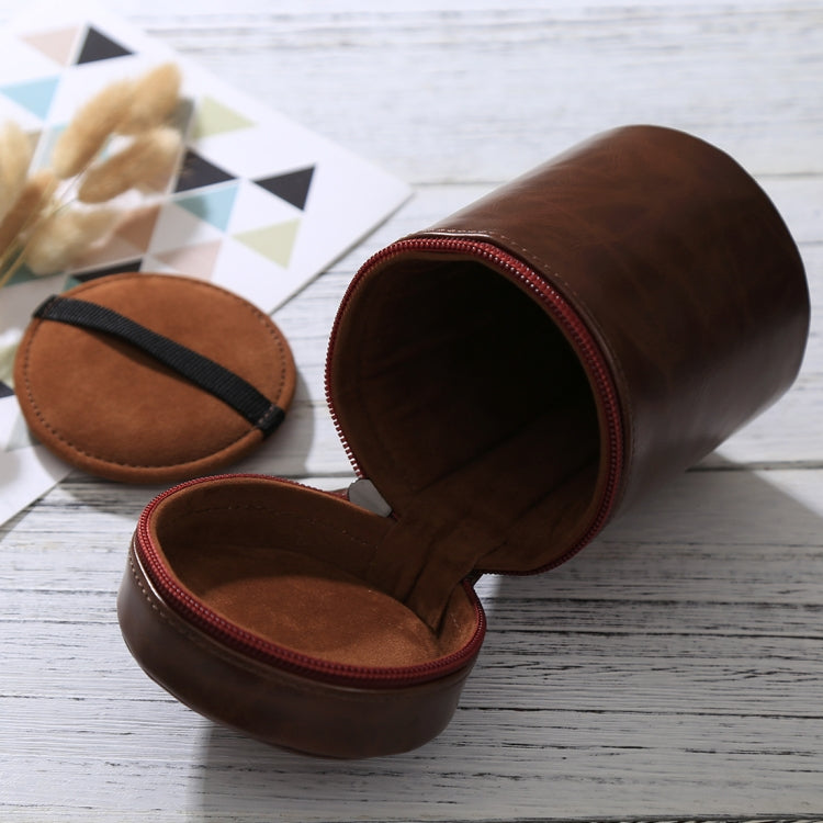 BowLift | Medium lens case with zipper made of PU leather for DSLR camera lens, size: 13x9x9cm (Coffee)