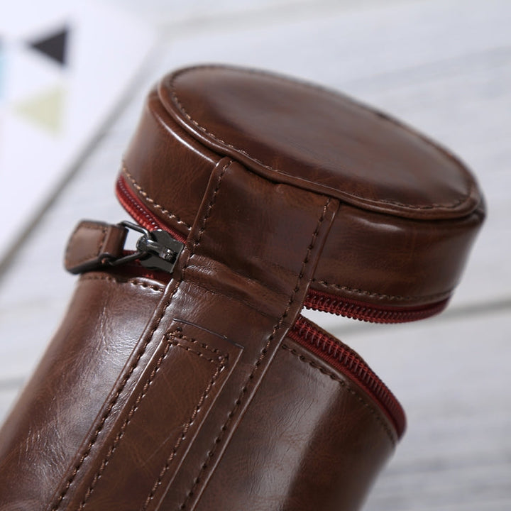 BowLift | Medium lens case with zipper made of PU leather for DSLR camera lens, size: 13x9x9cm (Coffee)