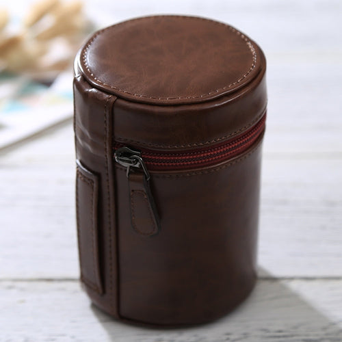 BowLift | Medium lens case with zipper made of PU leather for DSLR camera lens, size: 13x9x9cm (Coffee)