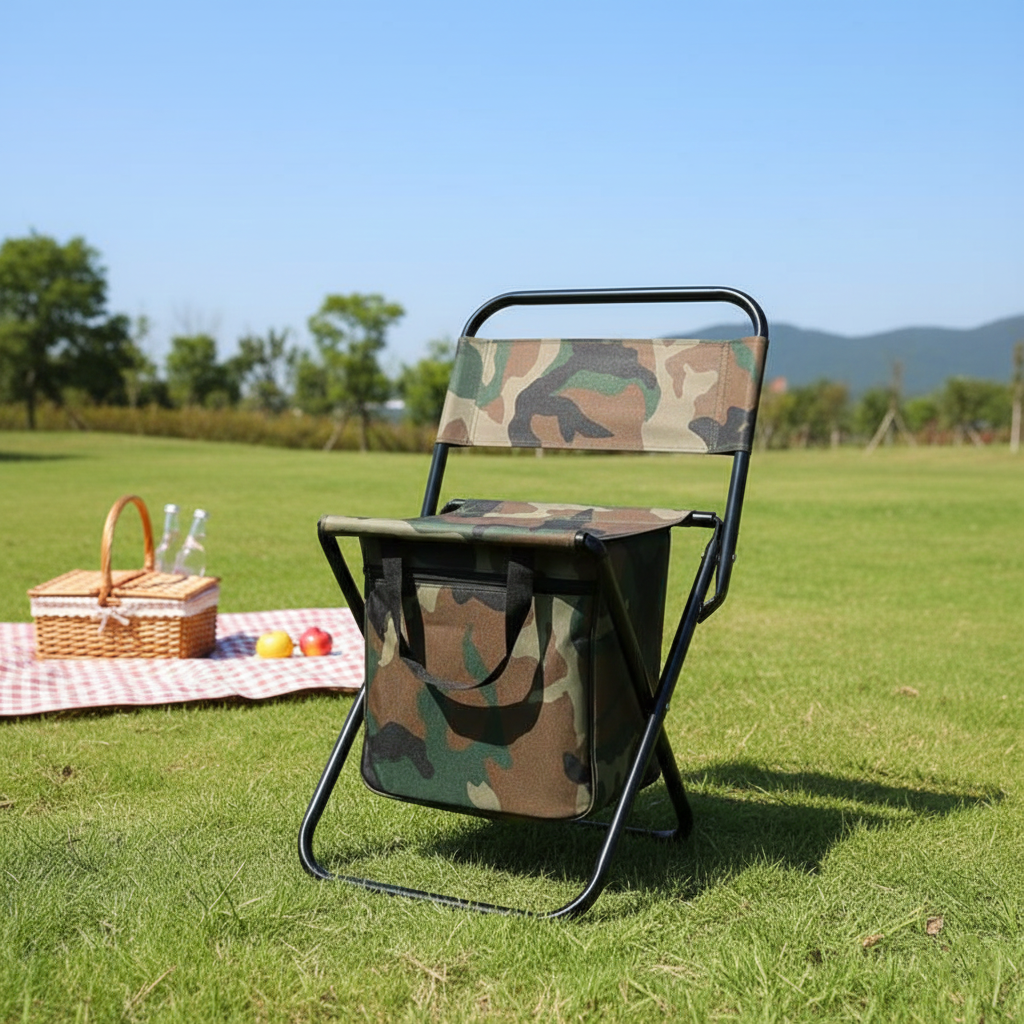 Contemporary Industrial Rectangular Oxford Fabric Steel Pipe Foldable Camping Chair Backrest Armless For Garden & Outdoor Patio | Bowlift