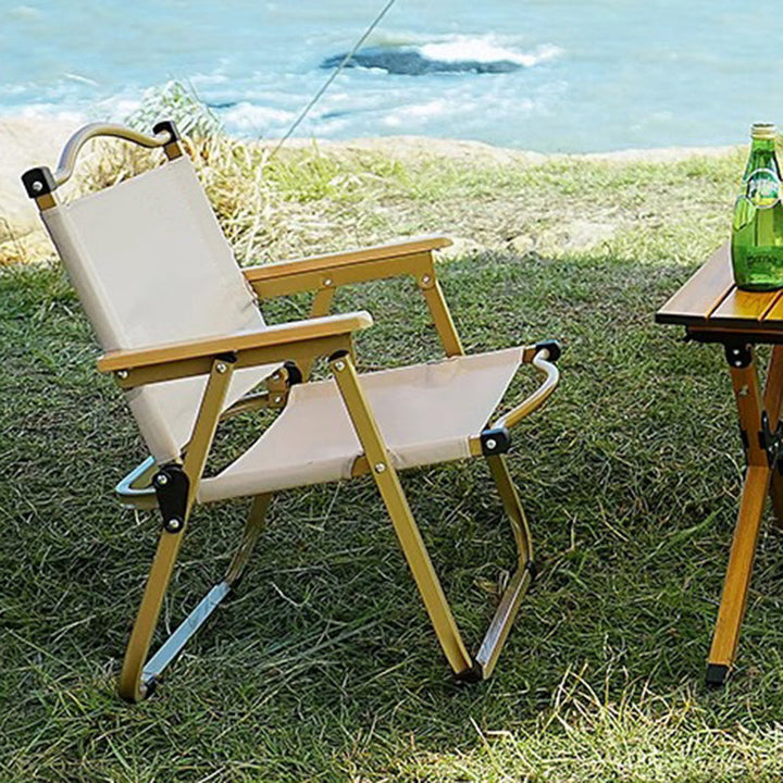 Modern Minimalist Rectangle Beech Wood Carbon Steel Oxford Fabric Outdoor Foldable Camping Chair Backrest Armrest For Garden | Bowlift