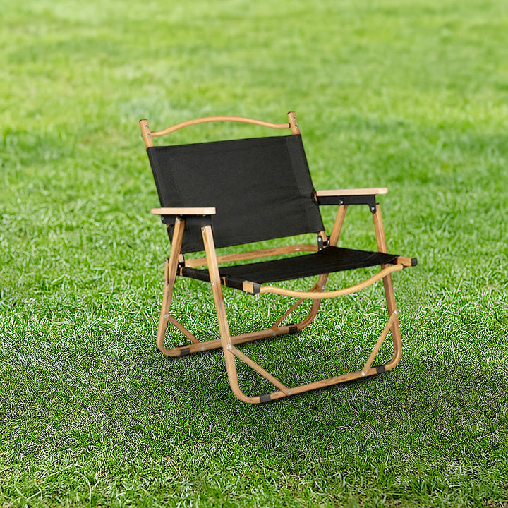 Modern Minimalist Rectangle Outdoor Carbon Steel Aluminum Alloy Beech Wood Oxford Fabric PET Foldable Portable Detachable Camping Chair Backrest Armrest For Garden | Bowlift