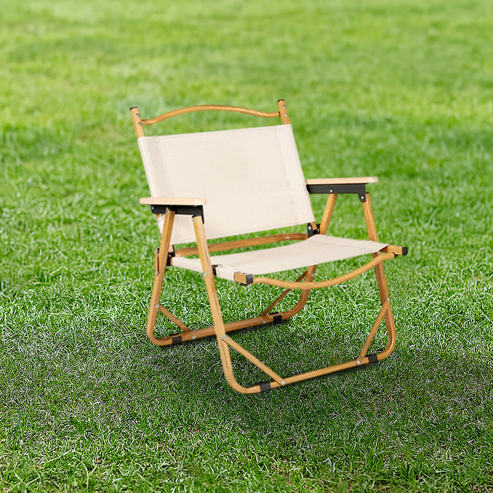 Modern Minimalist Rectangle Outdoor Carbon Steel Aluminum Alloy Beech Wood Oxford Fabric PET Foldable Portable Detachable Camping Chair Backrest Armrest For Garden | Bowlift