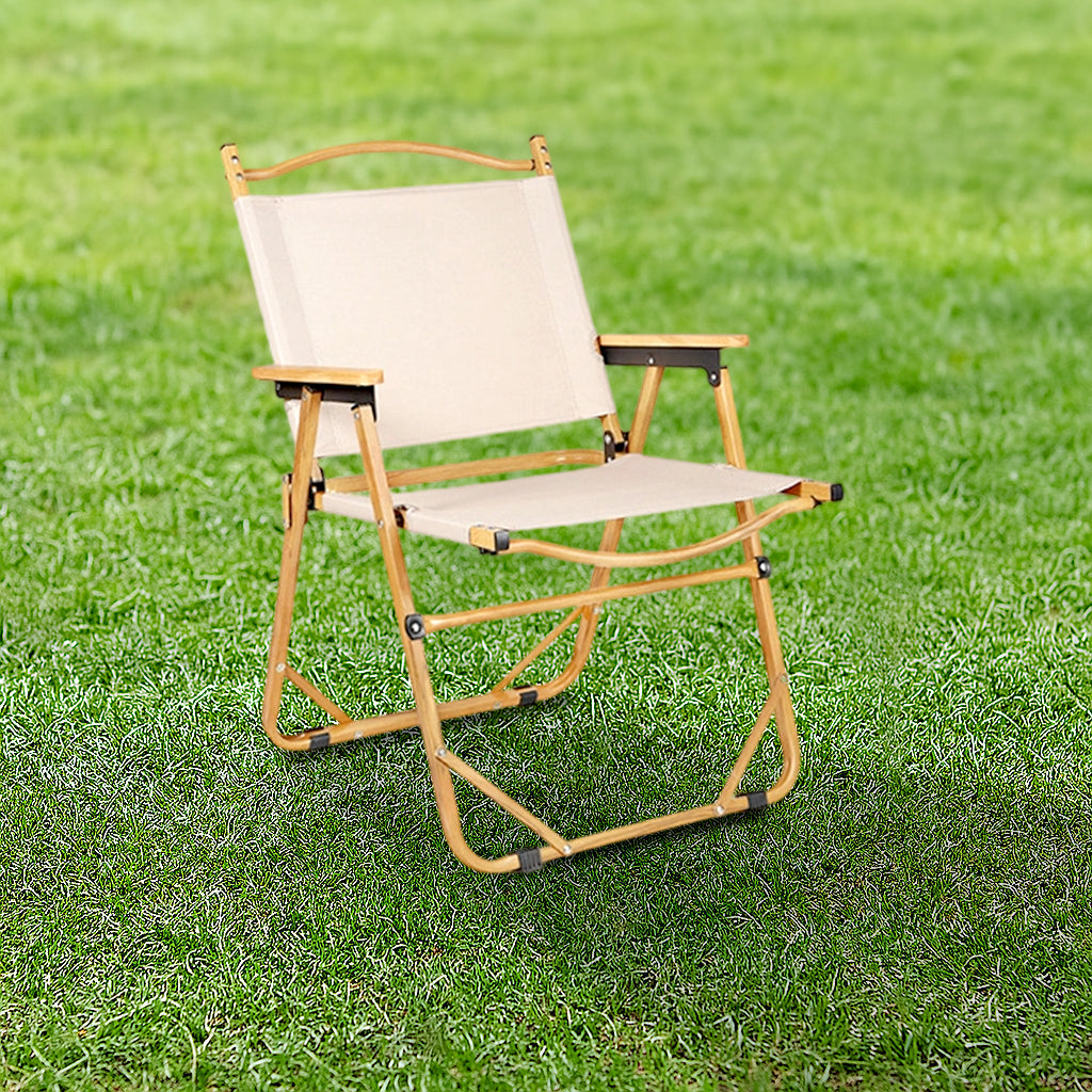 Modern Minimalist Rectangle Outdoor Carbon Steel Aluminum Alloy Beech Wood Oxford Fabric PET Foldable Portable Detachable Camping Chair Backrest Armrest For Garden | Bowlift