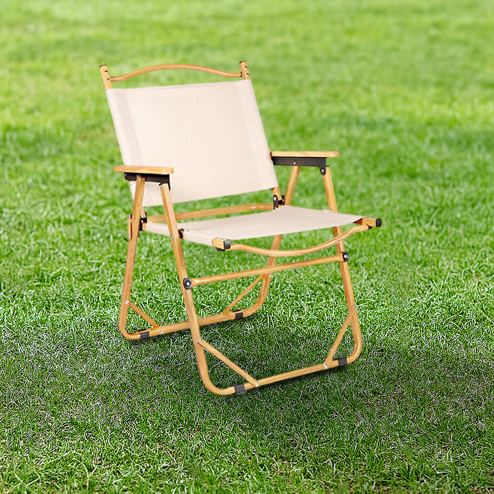 Modern Minimalist Rectangle Outdoor Carbon Steel Aluminum Alloy Beech Wood Oxford Fabric PET Foldable Portable Detachable Camping Chair Backrest Armrest For Garden | Bowlift